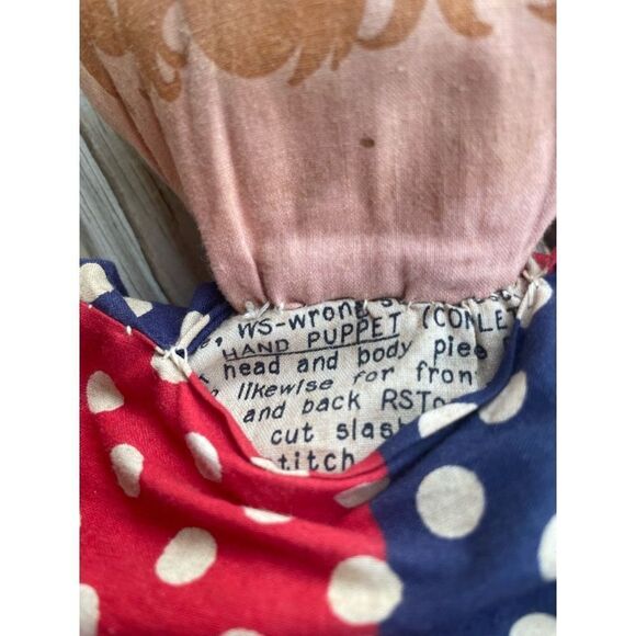 Vintage Stuffed Clown Doll Red Blue White Polka Dot Fabric Handmade 20" - Picture 3 of 8